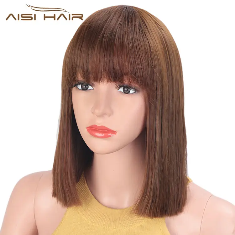 Aisi Hair Popular Multi Color Vendor Cheap Wholesale Short Bob Straight Wave Wig With Bangs For Black Women Synthetic Hair Wigs