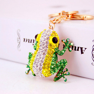 Colorful Crystal Frog Rhinestone Pendant Keychain Steampunk Animal Key Chain Bag Holder Accessories Wholesale Jewelry Key Rings
