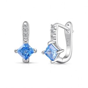 Dylam Sparkling Women Fine Jewelry Dress up Non Tarnish S925 <b>Silver</b> Blue Diamond Sapphire Square 5A Zirconia <b>Hoop</b> Earrings - Product Image 1