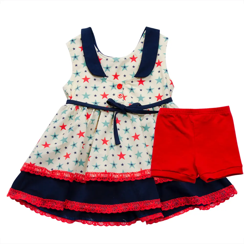 2023 Hot Sale Custom Katoen Zachte Baby Meisjes Jurk Ster Patroon Mouwloze Baby Jurken Met Een Strik Kids Boetiek Kleding