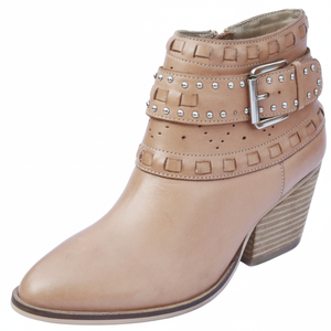 Bottines en cuir pour femmes, bottes européennes à talons hauts, mode tendance, clous en métal argenté, 100% - Product Image 1