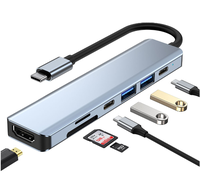 Pembaca kartu SD TF 7 in 1, Hub 5Gbps USB 3.0 dengan 4k30hz Splitter Usb mendukung semua Tipe C Channel komputer Laptop