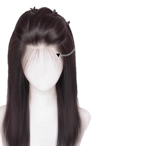 Prothèse capillaire en dentelle, extensions de cheveux raides, densité 130%, résistantes à la chaleur, aspect naturel, sans filet, pour couvrir les cheveux gris sur le dessus de la tête et le front - Product Image 2