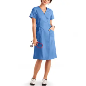 Neues Produkt Krankens ch wester Uniform Kleid Himmelblau Mittellanges Kleid für Frauen