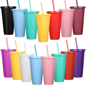 Vaso Mágico de Café Esmerilado de Plástico PP de 24oz, Libre de BPA, Ecológico, con Tapas y Pajitas Reutilizables de Colores Personalizados, Ideal para Festivales y Regalos - Product Image 1