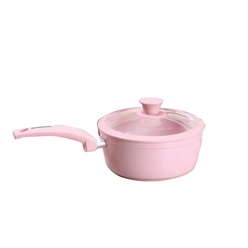 Padella per salsa con rivestimento in ceramica rosa in alluminio forgiato