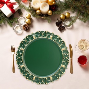 Platos Base Decorativos Verdes Personalizados de Plástico para Platos de Cena, Fiestas, Bodas, Acción de Gracias, Navidad - Product Image 2