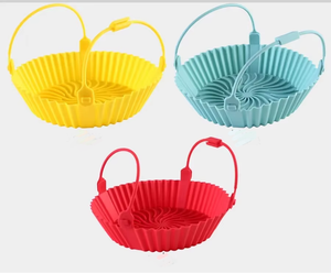 8 pouces rond Airfryer Silicone moule de cuisson panier Air friteuse Silicone panier plateau <span class=keywords><strong>Pot</strong></span> gâteau moules de cuisson avec poignée - Product Image 4