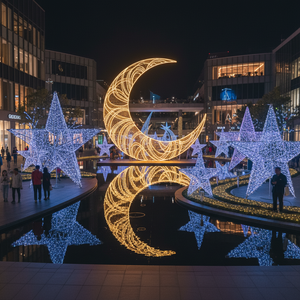 Sang trọng ramadan LED lưỡi liềm mặt trăng và ánh sáng sao điêu khắc cho Mall Plaza tổ chức sự kiện ngoài trời trang trí - Product Image 1
