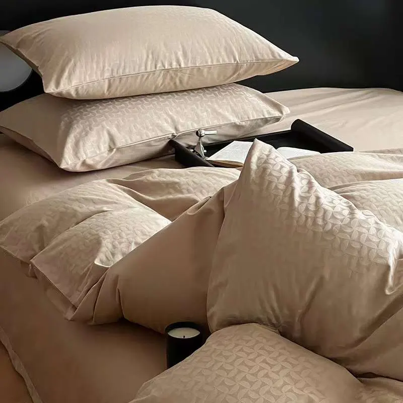 Lenzuolo King Size di nuova moda 100% cotone 4 pezzi biancheria da letto in lino colore caffè 300Tc Set biancheria da letto per Hotel