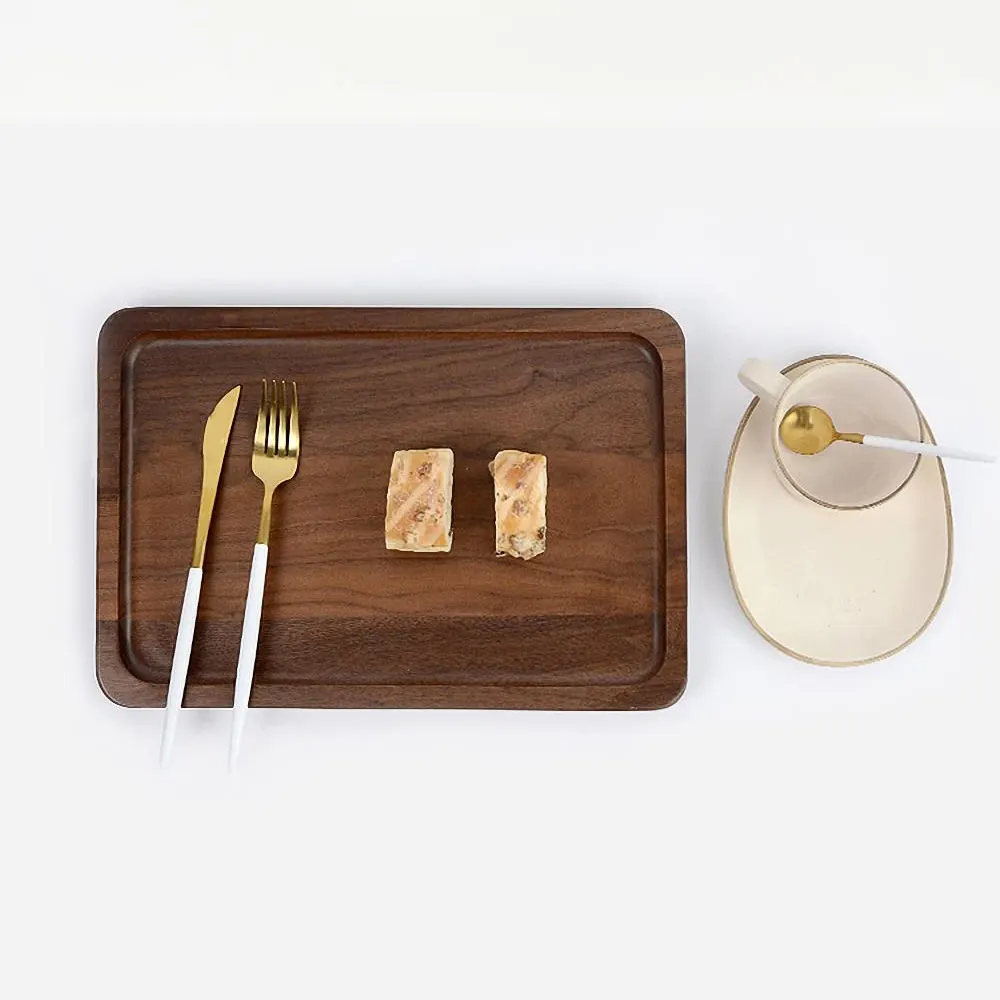 TAOTAOJU vassoio quadrato di fabbrica piatto da portata in legno massello personalizzato vassoio da dessert in noce rustico vassoio da tè in legno