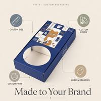 Caja de Papel Azul Rey Personalizada con Ventana Redonda para Tazas de Té, Pasteles y Alimentos, con Logotipo en Lámina Dorada