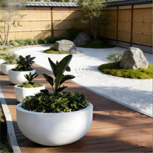 Jardinière cylindrique ronde en fibre de verre, options de couleurs blanc, noir, gris, style nordique, modèle durable, <span class=keywords><strong>d</strong></span>écoration pour <span class=keywords><strong>jardin</strong></span> et hall <span class=keywords><strong>d</strong></span>'hôtel - Product Image 3