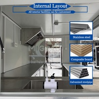 Remorque alimentaire remorquable pour restauration rapide, cuisine complète, unité fermée carrée noire, hotte d'extraction intégrée, double évier, surfaces de travail en acier inoxydable