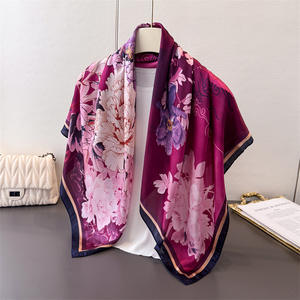 Écharpe de <span class=keywords><strong>voyage</strong></span> <span class=keywords><strong>en</strong></span> mousseline de soie de haute qualité, à fleurs violettes, poétique, grande taille carrée, écologique, respirante, protection solaire - Product Image 4