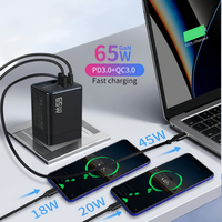 Chargeur mural USB C magnétique de haute qualité PD 65W Double port Adaptateur de charge rapide GaN avec câble rétractable pour