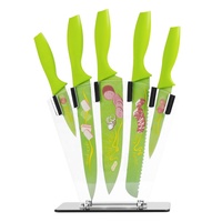 Ensemble de couteaux de cuisine professionnels en acier inoxydable avec revêtement antiadhésif, comprenant couteau d'office, couteau à découper, couteau à pain et couteau de chef, avec manche en PP