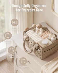 Panier de rangement portable pour couches de bébé, matelassé en forme de cœur, marron, avec séparateurs amovibles - Product Image 3