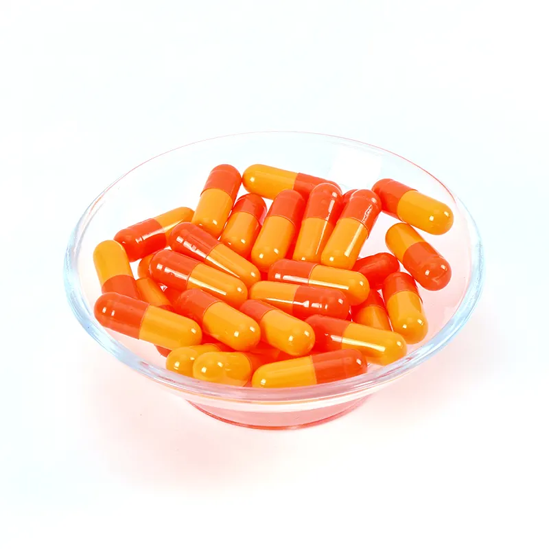Kosong pil Vegan kapsul cangkang oranye ukuran kuning 00 0 1 2 polusi produksi bebas HPMC kapsul Vegetarian pati