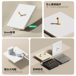 Toggle <b>Switch</b> 86mm Matte White Brass Toggle With Socket Panel For Home Hotel Use - Product Image 1