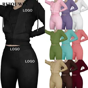 RUIQUWIN Wholesale Ladies 3PCS Sweatsuit Velvet Plus Size Hooded Sports Jogging Track Suit Fall Winter Women Three Piece Sets