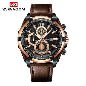 Luxury Mens Chronograph <b>Watch</b> Rose Gold Black <b>Case</b> Leather Strap Sport Wristwatch With Date For Me - Product Image 3