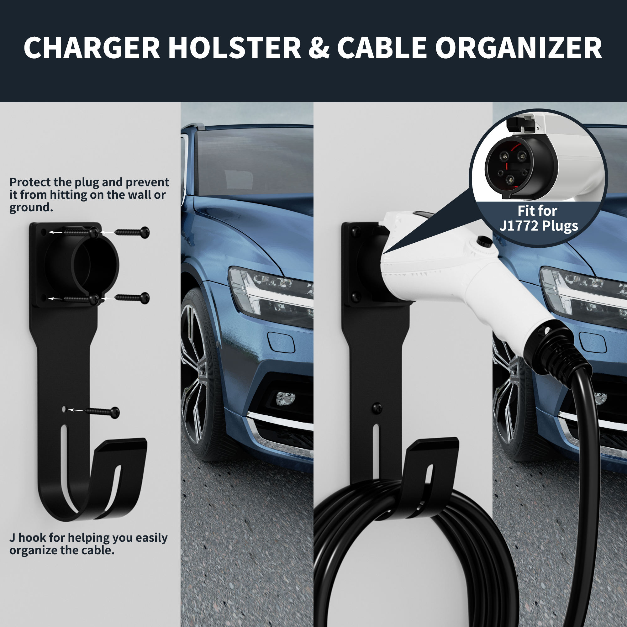 J1772 EV Charger Mount Holster Cable Organizer Type 1 Charging Universal Fit EV