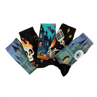 Chaussettes d'Halloween pour hommes, chaussettes imprimées punk, chaussettes de fête avec motifs citrouille et fantôme, hiver