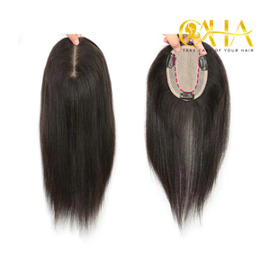 Topper de cheveux humains de base de peau de soie 100% pièce de cheveux humains vierges avec clips dans la partie libre du cuir chevelu naturel - Product Image 5