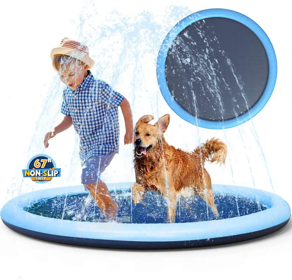 Outdoor Backyard Games Water Mat Toys Infant Non-Slip Inflatable Sprinkler Splash Pad for Girls Boys or Pet Dog,Kids Toddlers