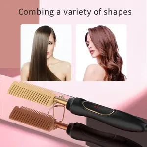 Professional Travel Electric Heatless Permanent Flat Irons Hot Comb Brush Automatic Curler Straightening Hair Straightener Comb