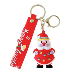 新设计圣诞老人圣诞雪人树鹿钥匙扣3d聚氯乙烯橡胶吊坠圣诞钥匙扣礼品