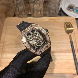 Reloj Mecánico de Lujo para <span class=keywords><strong>Hombre</strong></span>, Modelo 019, Caja de Oro Rosa con Diamantes, Esfera de <span class=keywords><strong>Araña</strong></span> de Diseño, Correa Deportiva Negra - Product Image 2