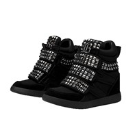 Vente en gros de baskets à plateforme Y2K Punk pour femmes, à talon compensé dissimulé, montantes, avec strass, imprimé léopard, clous étoile et fermeture Velcro, pour revendeurs