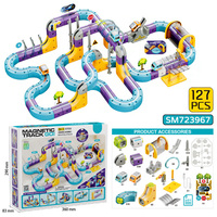 SamToyCn Juego Educativo SETM, Pista de Carreras de Bloques, Tren Eléctrico, Pista de Carreras Flexible Mágica 3D para Niños con Antigravedad