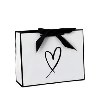 Bolsa de Compras de Papel Blanco de Lujo Personalizada con Lazo Negro y Diseño de Corazón, Bolsa de Regalo para Boutique - Product Image 1