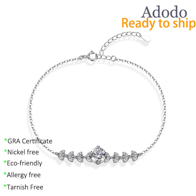 Wholesale1CT Round Cut VVS1 GRA Moissanite Jewelry Simple Fashion 925 Silver Leaf Chain Link Bracelets for Couple Gifts