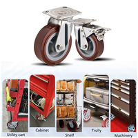 Roda Putar Industri Tugas Berat Phenolic Double Bearing, Beban 400kg, Roda PU 4 5 6 8 Inch, Caster Putar untuk Troli