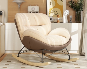 Fauteuil à bascule moderne en tissu texturé avec design ergonomique et structure métallique, chaise longue confortable pour salon ou chambre d'enfant - Product Image 5
