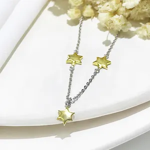 New Simple Female Jewelry 925 Sterling Silver necklace plated Golden Star Adjustable Party Exquisite Jewelry