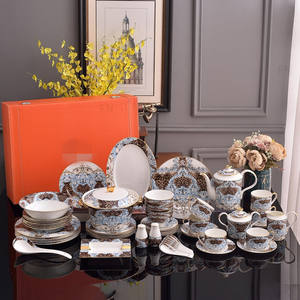 Juego de cena de cerámica negro y dorado de 58 piezas de lujo europeo de Venta caliente Premium Bone China - Product Image 1