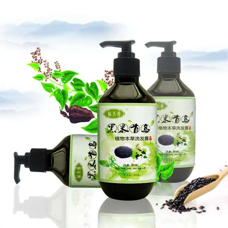 Champú hidratante de arroz negro Natural, Polygonum multiflorum para el crecimiento del cabello, cuidado del cabello, Etiqueta Privada