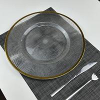 Assiette décorative en acrylique transparent écologique Mariage à bord doré pour assiette de présentation Événement à filetage transparent pour assiette de présentation