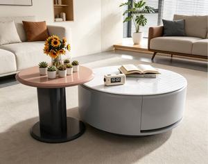 Modern <b>Round</b> <b>Coffee</b> <b>Table</b> Set Faux Marble Top Metal Frame Storage Living Room Furniture Minimalist Design - Product Image 2