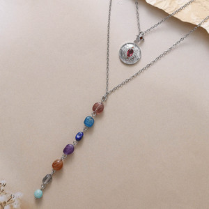 Collier pendentif lune Chakra avec 7 pierres naturelles colorées, design superposé, pour femmes, bijoux cadeau, chaîne en alliage de zinc - Product Image 4