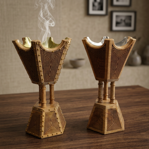 Brûleur d'encens en bois de santal fait main avec motif géométrique sculpté pour une utilisation aromatique, porte-encens en bois de style indien - Product Image 1
