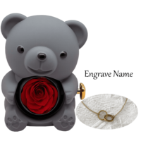 Boîte à bijoux classique en forme d'ours rotatif avec rose, collier gravé double cercle - Cadeau de Noël et de la Saint-Valentin
