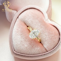 Bague de fiançailles et de mariage en or jaune massif 14 carats avec diamant ovale 3 carats, motif feuille et griffes, design tulipe vintage, pour femme