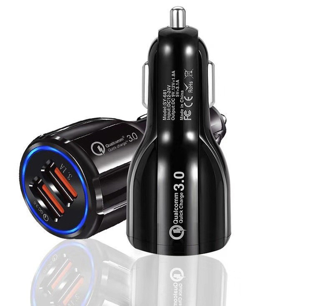 2in1 QC3.0 Fast Charge 15W Mobile Phone Car Charger with Dual USB Ports