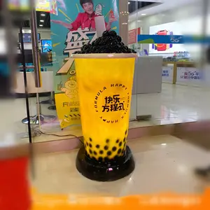 Custom resin giant milk tea cup sculpture 1.5M boba glass fiber bubble tea cup sculpture for boba shop decoration